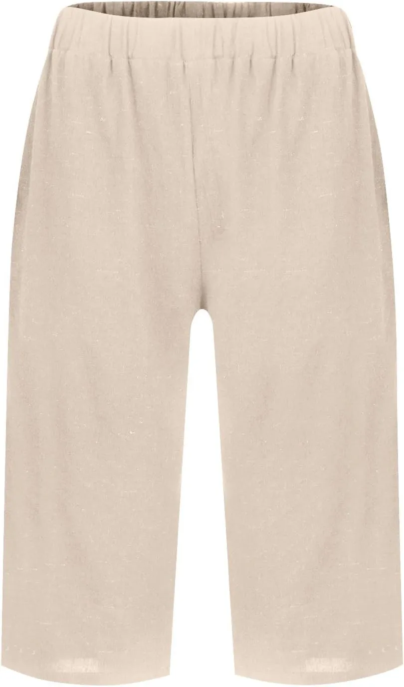 Summer Bermuda Shorts for Women Knee Length 2024 Trendy Linen Shorts Lightweight Casual Beach Short Pants w/Pockets