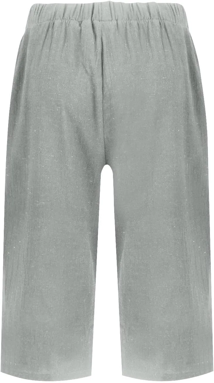 Summer Bermuda Shorts for Women Knee Length 2024 Trendy Linen Shorts Lightweight Casual Beach Short Pants w/Pockets