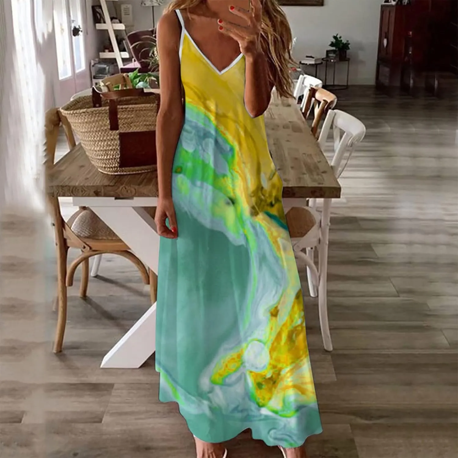Summer Dresses for Women 2025 Spaghetti Strap Boho Tie Dye Maxi Dress V Neck Boho Beach Sundress Trendy Soft Dress