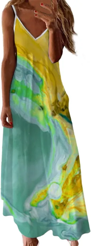 Summer Dresses for Women 2025 Spaghetti Strap Boho Tie Dye Maxi Dress V Neck Boho Beach Sundress Trendy Soft Dress