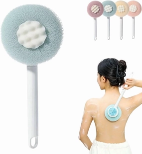 Super Soft Sunflower Bath Ball, 2025 Upgrade 2-in-1 Bath Brush with Long Handle, Telescopic Dual Sided Back Scrubber Body Shower Brush, Bath Massage Cleaning Brushes for Shower Men Women (Blue)