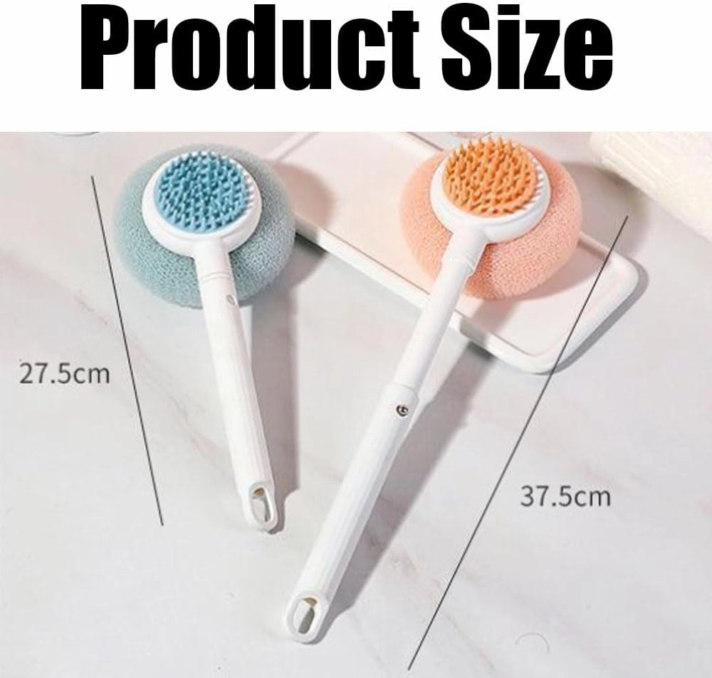 Super Soft Sunflower Bath Ball, 2025 Upgrade 2-in-1 Bath Brush with Long Handle, Telescopic Dual Sided Back Scrubber Body Shower Brush, Bath Massage Cleaning Brushes for Shower Men Women (Blue)
