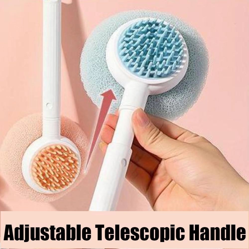 Super Soft Sunflower Bath Ball, 2025 Upgrade 2-in-1 Bath Brush with Long Handle, Telescopic Dual Sided Back Scrubber Body Shower Brush, Bath Massage Cleaning Brushes for Shower Men Women (Blue)