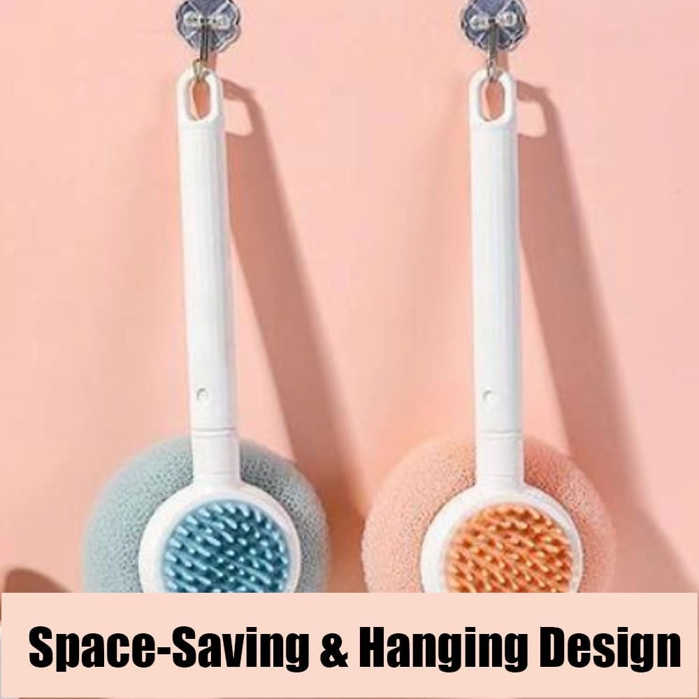 Super Soft Sunflower Bath Ball, 2025 Upgrade 2-in-1 Bath Brush with Long Handle, Telescopic Dual Sided Back Scrubber Body Shower Brush, Bath Massage Cleaning Brushes for Shower Men Women (Blue)