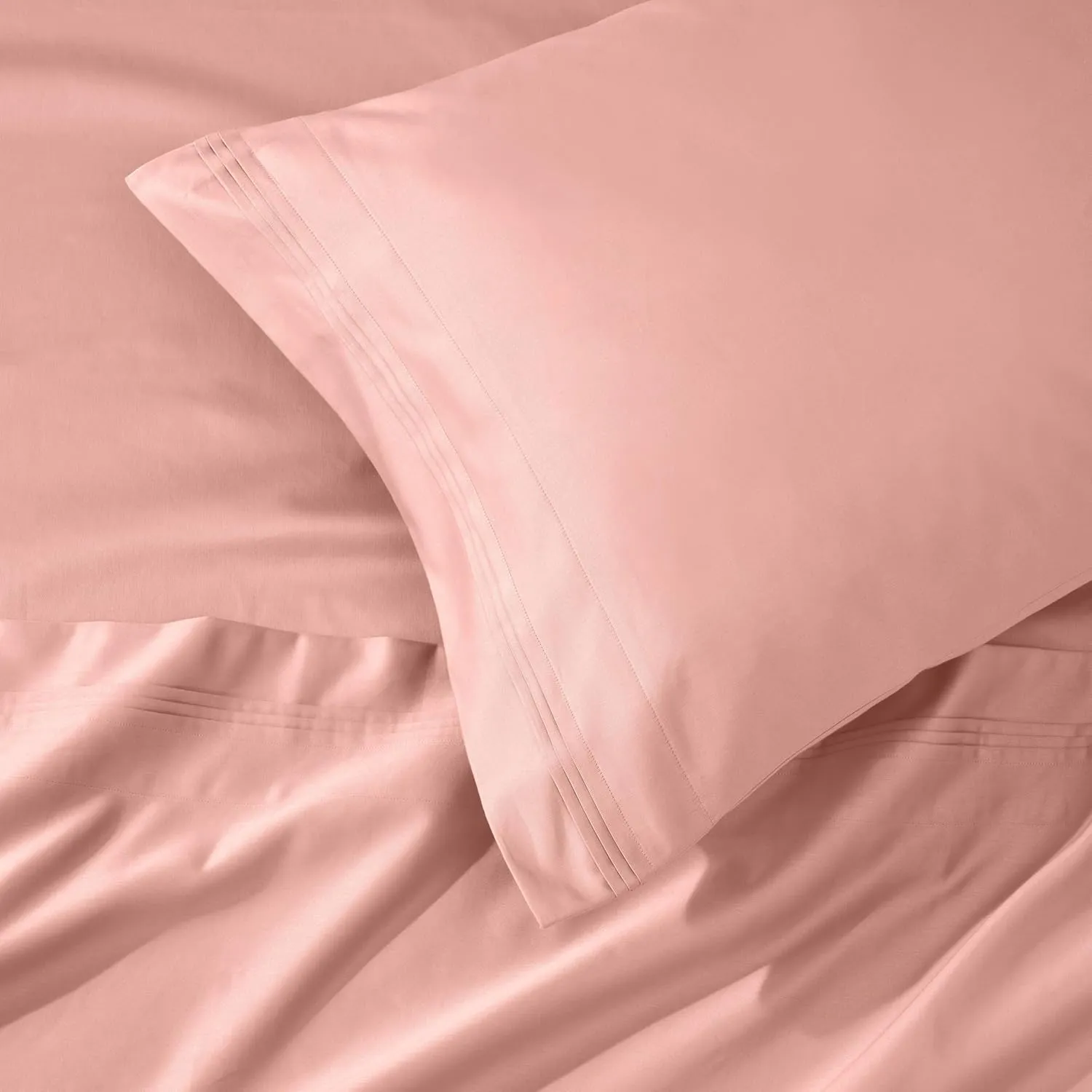Superior Egyptian Cotton 4 Piece Sheet Set, Luxury 1000 Thread Count, Modern Design, Sustainable Sheets, Ultra-Soft Basics, Solid, Deep Pocket Fitted Sheet, Flat Sheet, Pillowcases, King, Dusted Rose