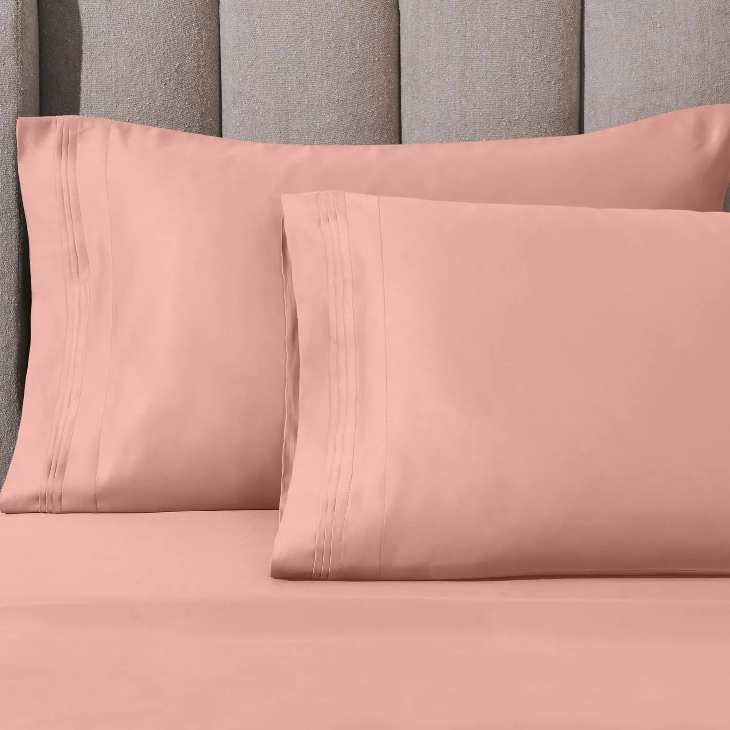 Superior Egyptian Cotton 4 Piece Sheet Set, Luxury 1000 Thread Count, Modern Design, Sustainable Sheets, Ultra-Soft Basics, Solid, Deep Pocket Fitted Sheet, Flat Sheet, Pillowcases, King, Dusted Rose