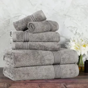 Superior Egyptian Cotton 6-Piece Towel Set, Assorted Towels for Home Bathroom, Master, Guest Bath, Decor Essentials, Includes 2 Bath, 2 Hand, 2 Face Towels/Washcloths, Quick Dry, Absorbent, Charcoal