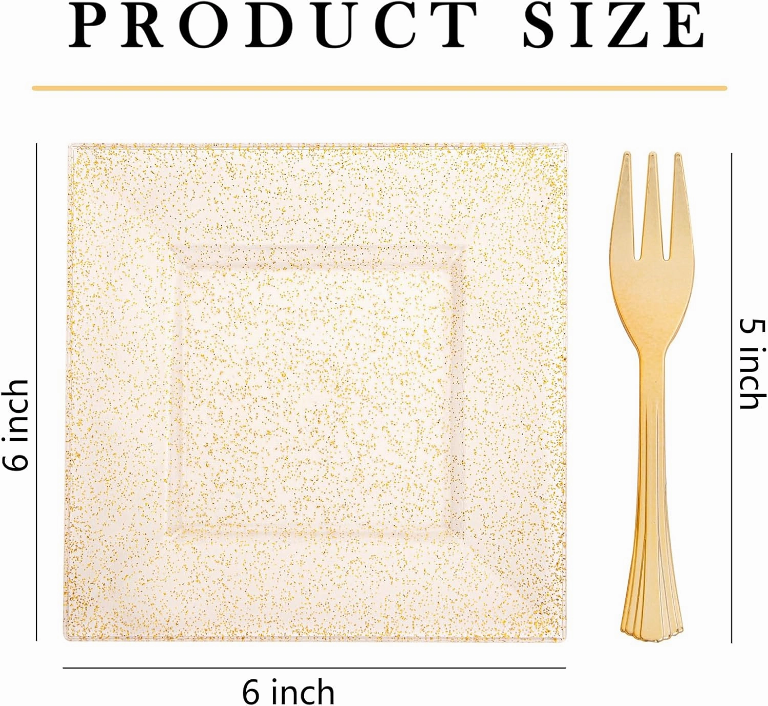 Supernal 200Pcs 6" Dessert Plates Gold Glitter with Gold Plastic Forks 5.7",Plastic Square Plates for 100 Guests,Party Plastic Salad Plates Appetizer Square Plates Suit for Party, Wedding, Birthday