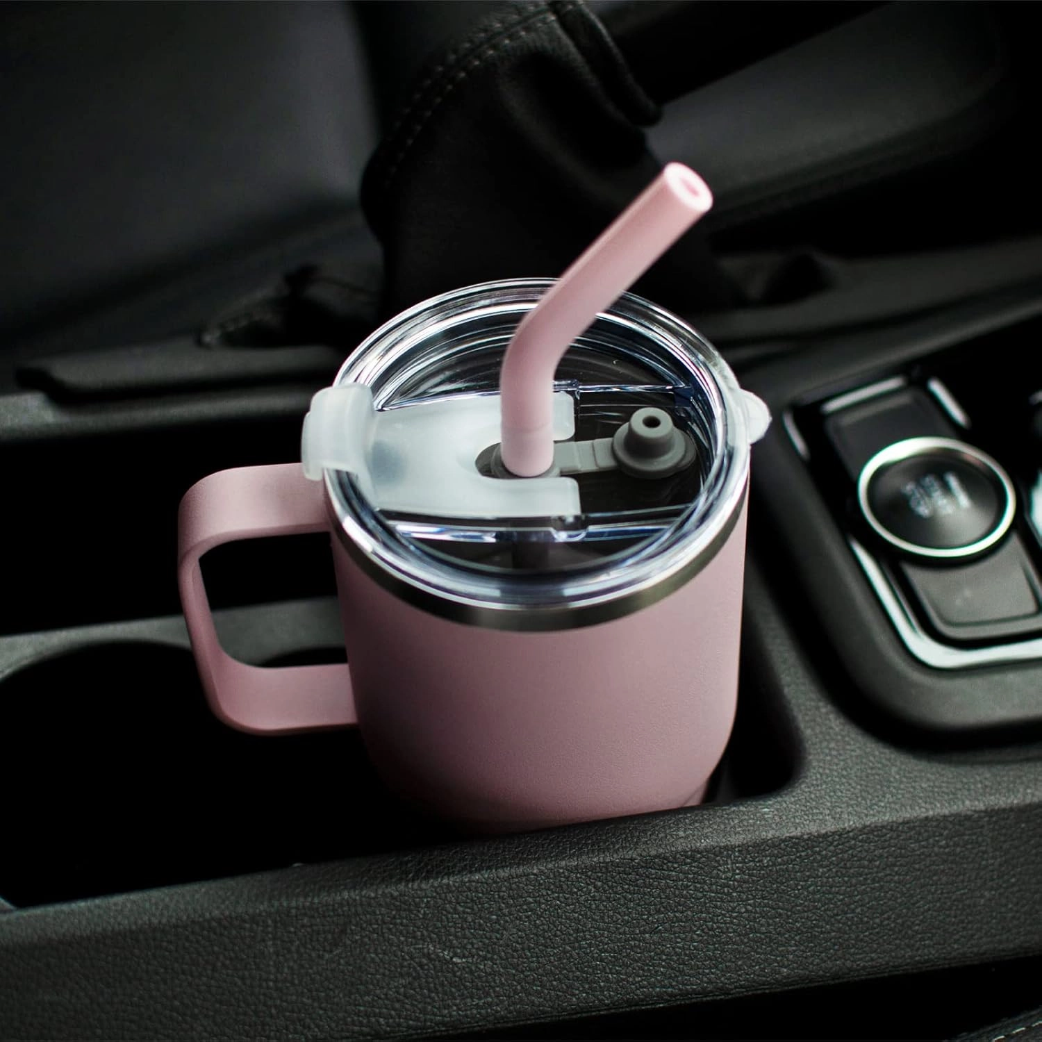 Sursip 24 oz Insulated Cup with Handle, Double Wall Vacuum Stainless Steel Tumbler with Straw and 2 Lids, For Cold/Hot Drinks, Coffee Travel Mug for Car/Home/Office/Party/Camping (Pink-1 Pack)