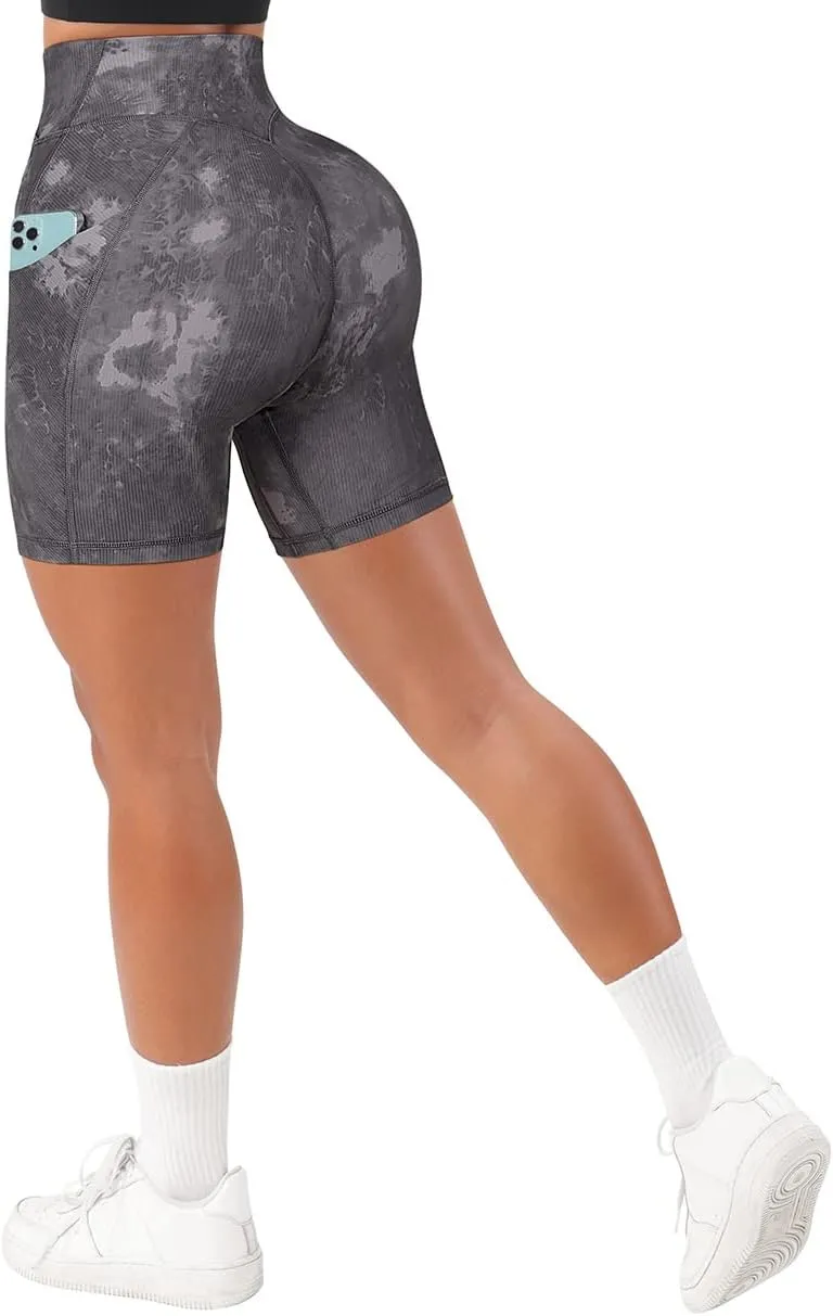 SUUKSESS Women Cross Workout Shorts with Pockets 5" High Waist Booty Biker Short