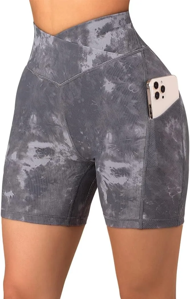 SUUKSESS Women Cross Workout Shorts with Pockets 5" High Waist Booty Biker Short