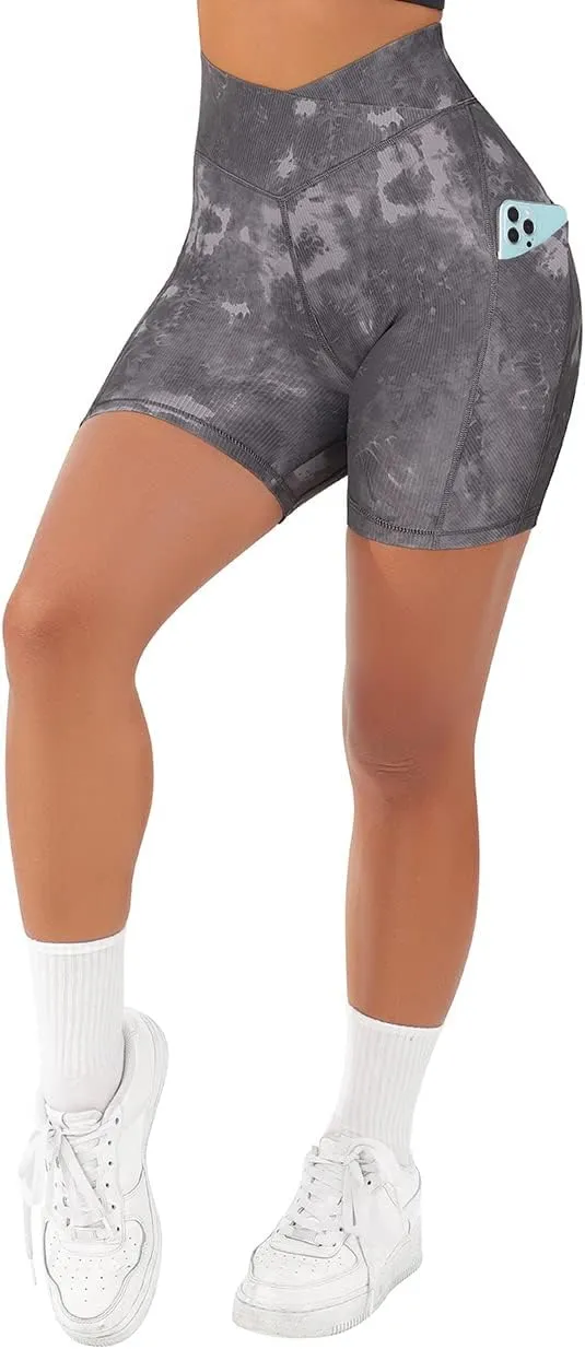 SUUKSESS Women Cross Workout Shorts with Pockets 5" High Waist Booty Biker Short
