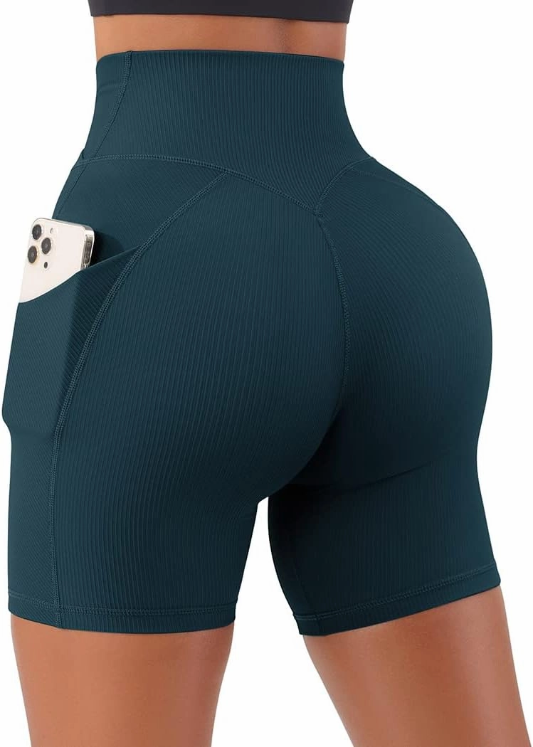 SUUKSESS Women Cross Workout Shorts with Pockets 5" High Waist Booty Biker Short