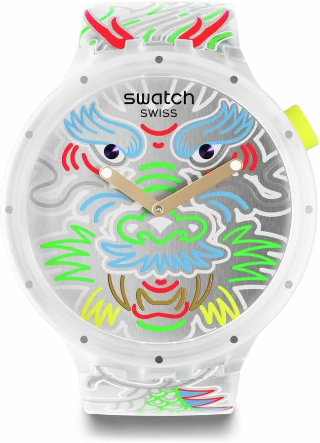 Swatch Unisex Casual Clear Bio-Sourced Quartz Watch Dragon in Cloud