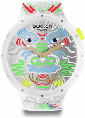 Swatch Unisex Casual Clear Bio-Sourced Quartz Watch Dragon in Cloud
