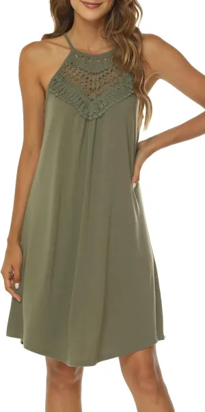 Sweetnight Halter Dresses for Women Summer Spaghetti Strap Beach Flowy Short Sundresses