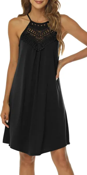 Sweetnight Halter Dresses for Women Summer Spaghetti Strap Beach Flowy Short Sundresses