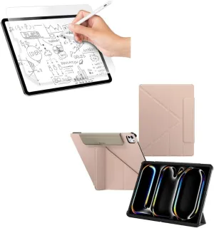 SwitchEasy Origami 2024 Case for iPad Pro 11" Bundle with Anti-Blue Light SwitchPaper Screen Protector for 2024 iPad Pro 11"-Pink Sand