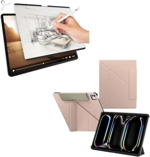 SwitchEasy Origami 2024 Case for iPad Pro 11" Bundle with Magnetic SwitchPaper Screen Protector for 2024 iPad Pro 11"-Pink Sand