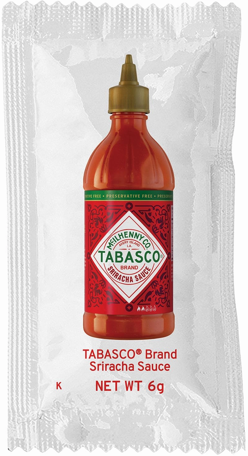 TABASCO Brand Sriracha Sauce, Medium Hot Sauce, Single-Serve Hot Sauce Packets, Thai-Style with Louisiana Twist, Rich Flavor, On-The-Go, Great on Stir-Fry, Teriyaki, & More, 0.2 Oz (Pack of 200)