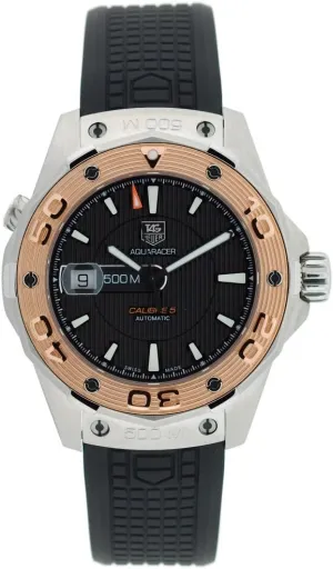 TAG Heuer Men's WAJ2150.FT6015 Aquaracer Calibre 5 Automatic 500M Gold Bezel Watch