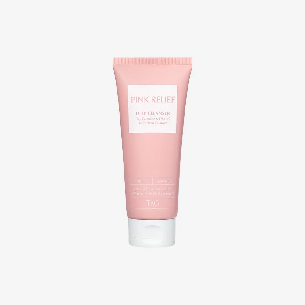 TAG Pink Relief Deep Cleanser 150ml | Mild Daily Facial Foam Cleanser | Calming & Exfoliating | Pink Calamine & PHA 2% | Vegan | Korean Skincare | Daiso Viral