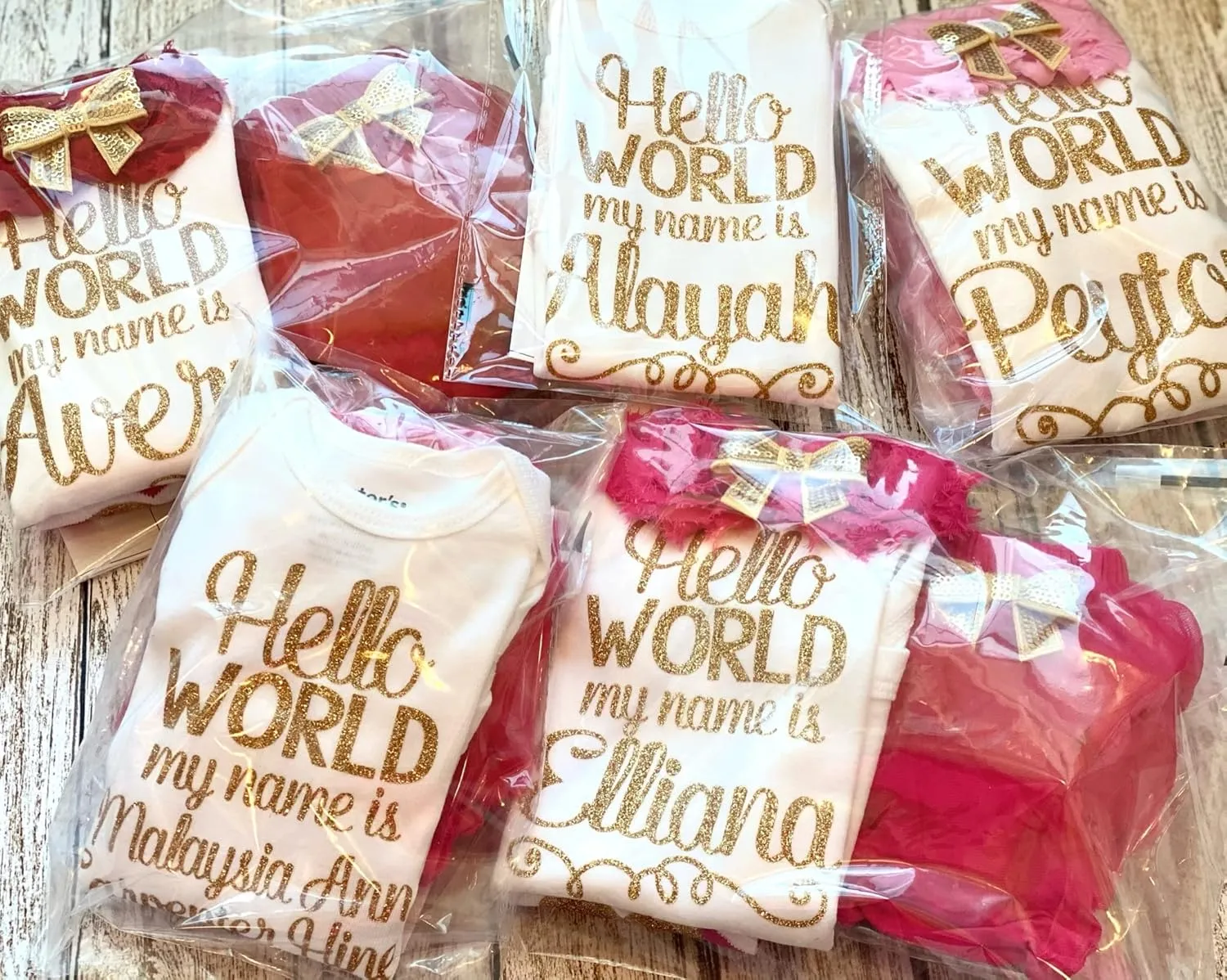 Take Home Outfit Baby Girl Outfit Personalized Name Hello World my name is Optional Tutu Bloomers Headband (Dusty Rose   Gold)