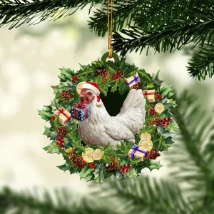 Talataca Chicken 2D Flat Christmas Ornament, Hen Wearing A Christmas Hat Wreath, Gallina Pine Tree Decor, Hanging House Charm Eve Keepsake, Car Rear View Mirror Accessories, Xmas Gift