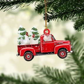 Talataca Chicken 2D Flat Christmas Ornament, Hen Red Pickup Truck, Gallina Pine Tree Decor, Hanging House Charm Eve Keepsake, Car Rear View Mirror Accessories, Xmas Gift