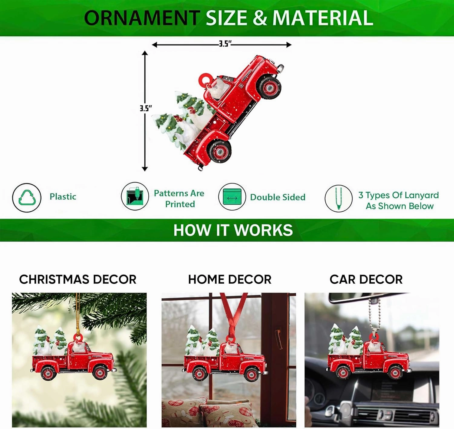 Talataca Chicken 2D Flat Christmas Ornament, Hen Red Pickup Truck, Gallina Pine Tree Decor, Hanging House Charm Eve Keepsake, Car Rear View Mirror Accessories, Xmas Gift