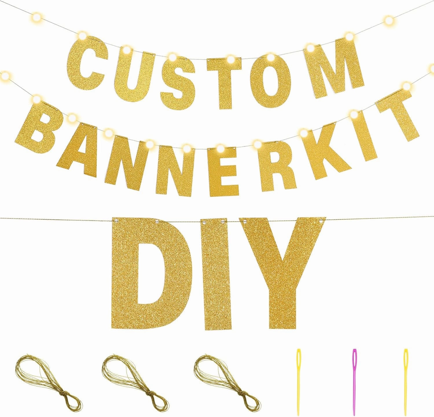 TaoBary 112 Pcs DIY Letter Banner Glitter Customizable Banner Kit Custom Banner Including 107 Letters and Numbers 3 Rope for Christmas Birthday Party(Gold)