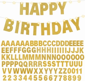 TaoBary 112 Pcs DIY Letter Banner Glitter Customizable Banner Kit Custom Banner Including 107 Letters and Numbers 3 Rope for Christmas Birthday Party(Gold)