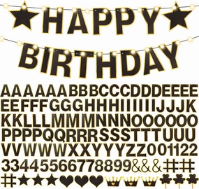 TaoBary 143 Pcs DIY Letter Banner Customizable Happy Birthday Supplies Make Your Own Banner Include Letters, Numbers Symbol Rope Needles for Baby Shower Wedding Bachelor Party Decorations(Black)