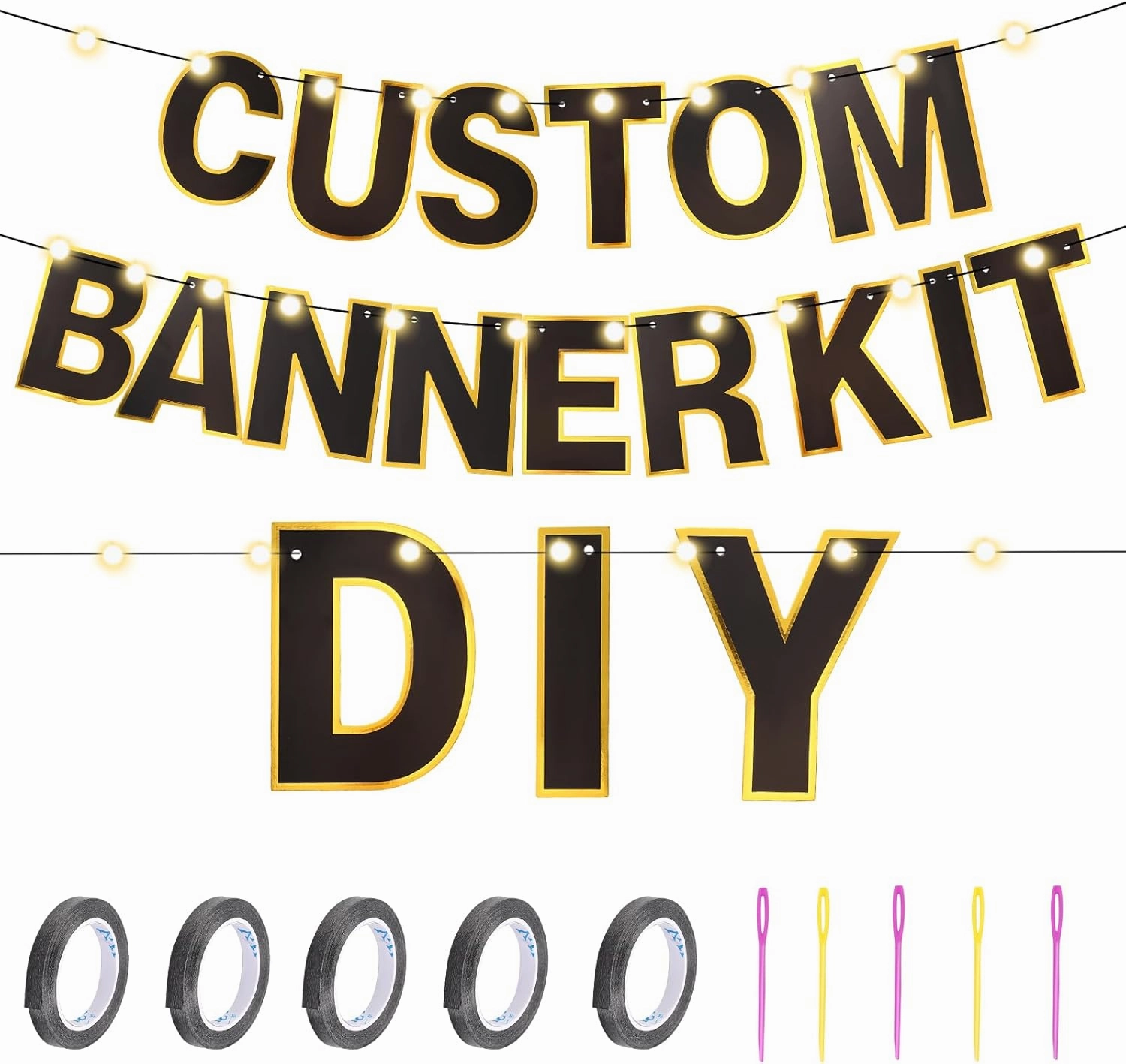 TaoBary 143 Pcs DIY Letter Banner Customizable Happy Birthday Supplies Make Your Own Banner Include Letters, Numbers Symbol Rope Needles for Baby Shower Wedding Bachelor Party Decorations(Black)