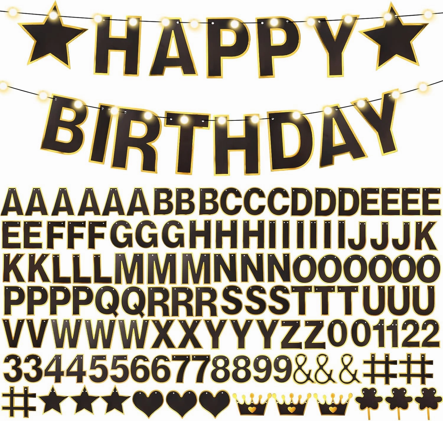 TaoBary 143 Pcs DIY Letter Banner Customizable Happy Birthday Supplies Make Your Own Banner Include Letters, Numbers Symbol Rope Needles for Baby Shower Wedding Bachelor Party Decorations(Black)