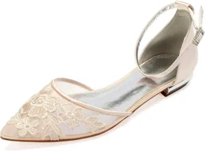 TarfiC Wedding Shoes for Women,Women's Pointed Toe Flat Shoes Buckle Lace Evening Party Prom Sandals Low Heel Dress Shoes Pumps