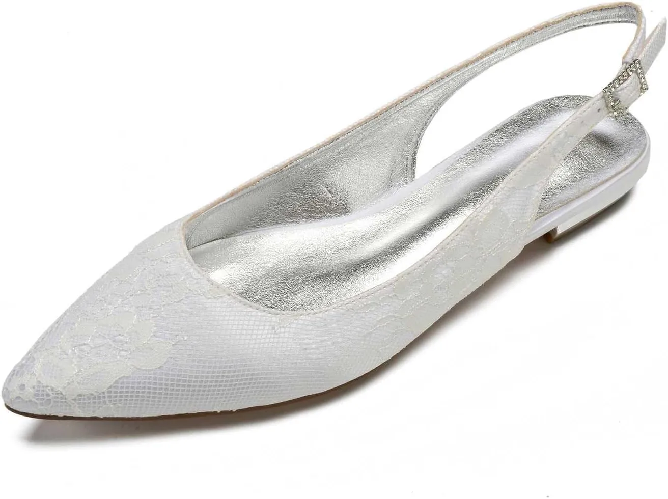 TarfiC Women's Summer Wedding Flats Comfortable Pointed Toe Buckle Dress Flats Lace Ballet Shoes for Woman Soft Driving Flats