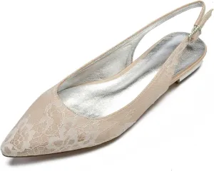 TarfiC Women's Summer Wedding Flats Comfortable Pointed Toe Buckle Dress Flats Lace Ballet Shoes for Woman Soft Driving Flats