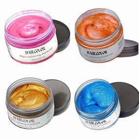 Temporary Hair Color Wax Dye Spray, Natural Hair Coloring Material Disposable Styling Clays Ash for Cosplay, Party, Masquerade, Halloween (Pink Orange Gold Blue, 1 Pack)