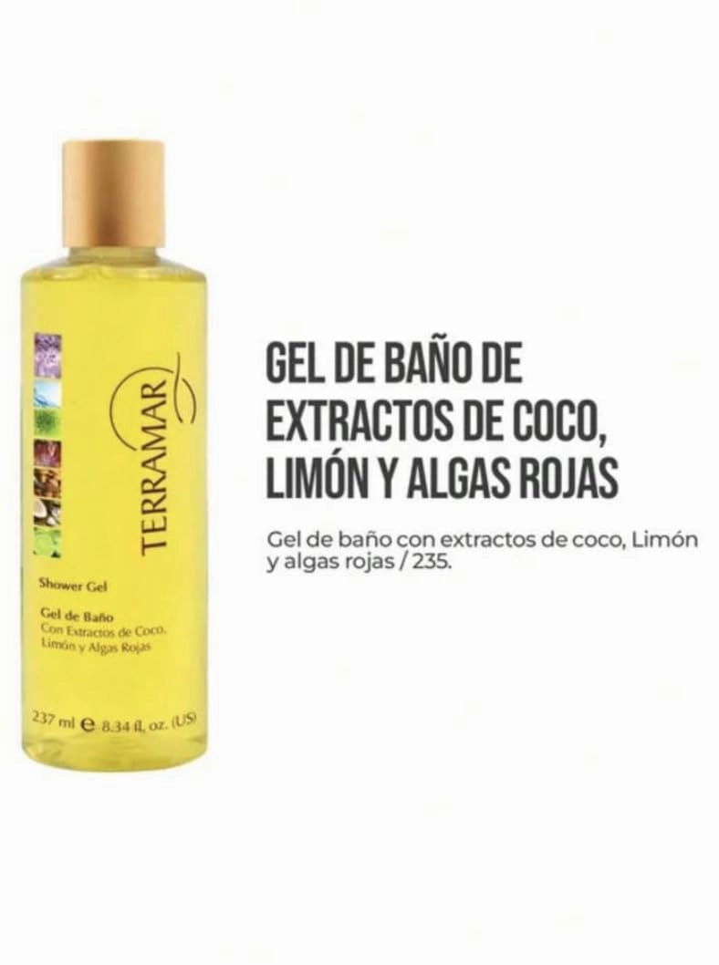 Terramar Shower Gel with Coconut, Lemon & Red Seaweed Extracts - Hydrating & Refreshing Body Wash, Gentle Cleansing, Invigorating Scent for Daily Use