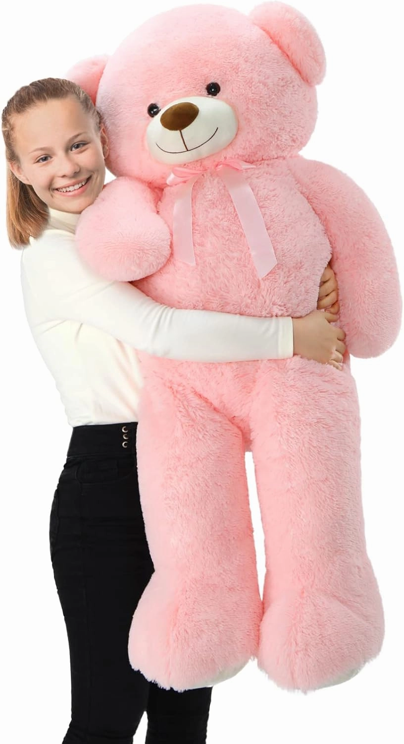 Tezituor 52in Giant Teddy Bear Stuffed Animal, Pink Big Teddy Bear Plush for Girlfriend, Kids, Life Size Large Teddy Bear Gift for Valentine’s Day, Christmas, Birthday