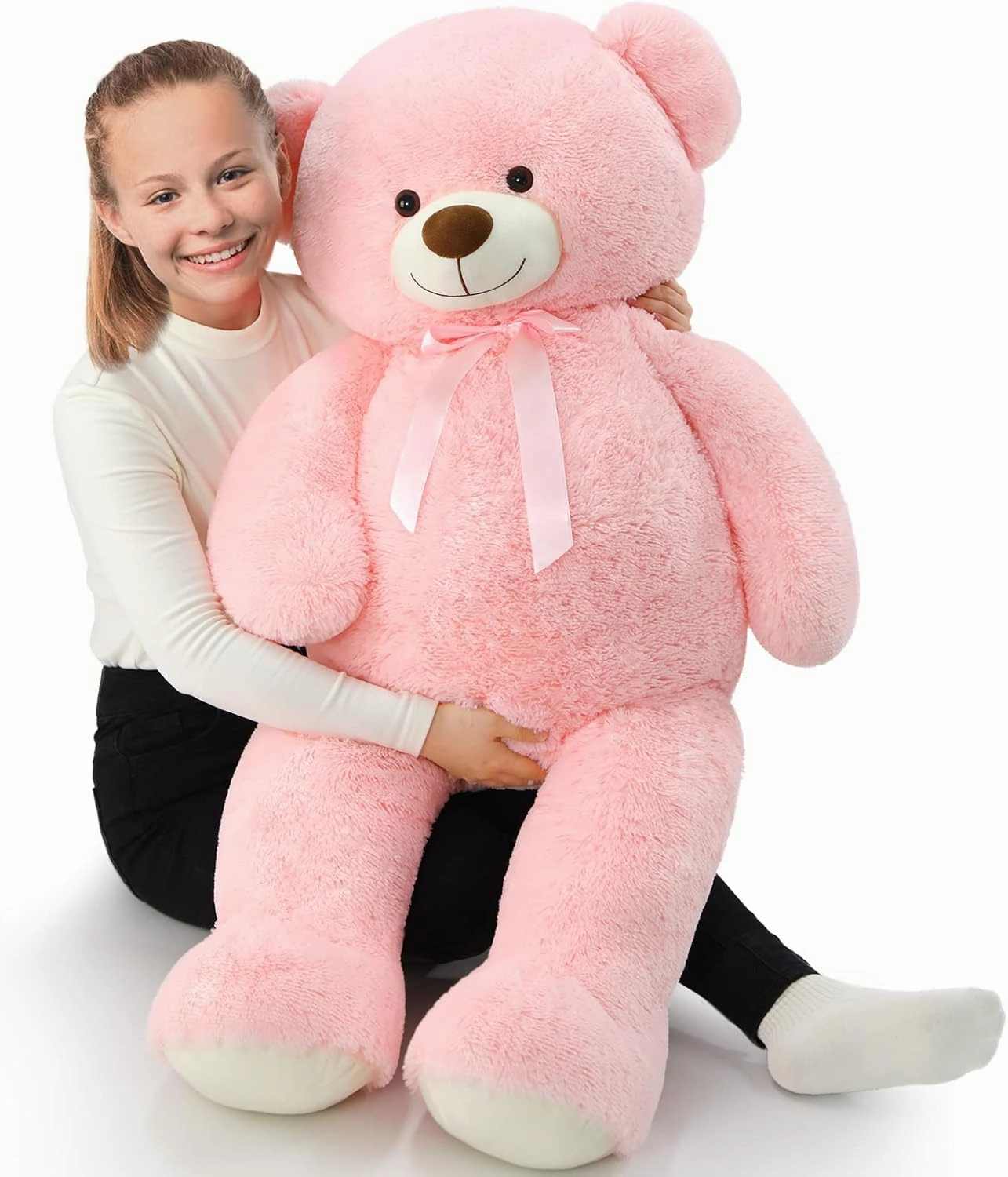Tezituor 52in Giant Teddy Bear Stuffed Animal, Pink Big Teddy Bear Plush for Girlfriend, Kids, Life Size Large Teddy Bear Gift for Valentine’s Day, Christmas, Birthday