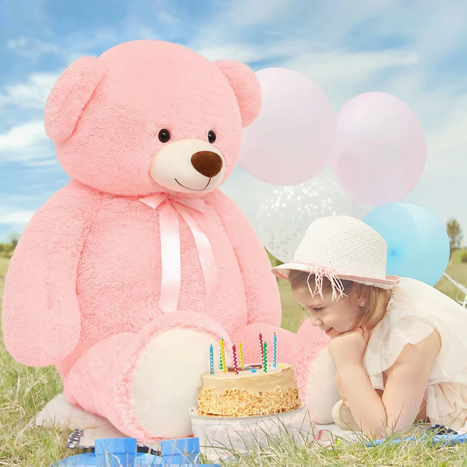 Tezituor 52in Giant Teddy Bear Stuffed Animal, Pink Big Teddy Bear Plush for Girlfriend, Kids, Life Size Large Teddy Bear Gift for Valentine’s Day, Christmas, Birthday