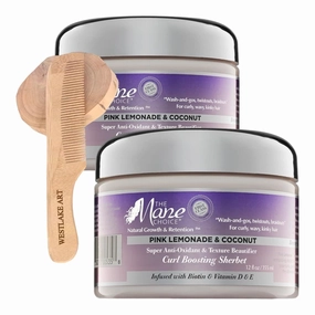 The Mane Choice Lemonade Curl Boosting Sherbet, Hair Cream For Defined Curls & Hydration Bundled With Wooden Comb, Vitamin-Enriched & Antioxidant-Rich Formula (Pack of 2)