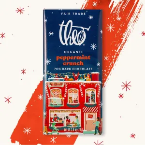 THEO Chocolate Holiday Peppermint Crunch Organic Dark Chocolate Bar, 70% Cacao, 12 Pack | Vegan, Fair Trade, 2.8 ounces