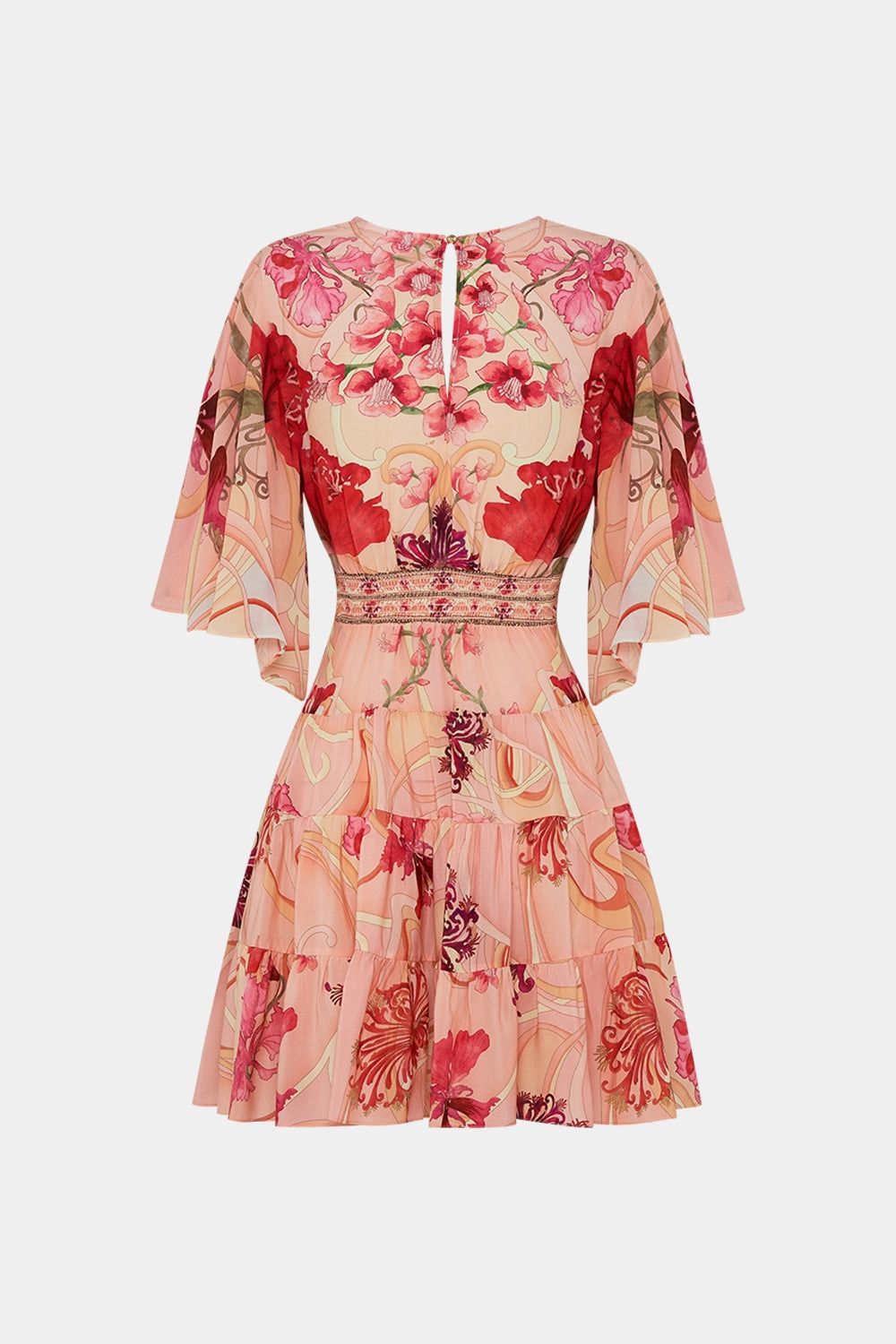 TIERED SKIRT MINI DRESS BLOSSOMS AND BRUSHSTROKES