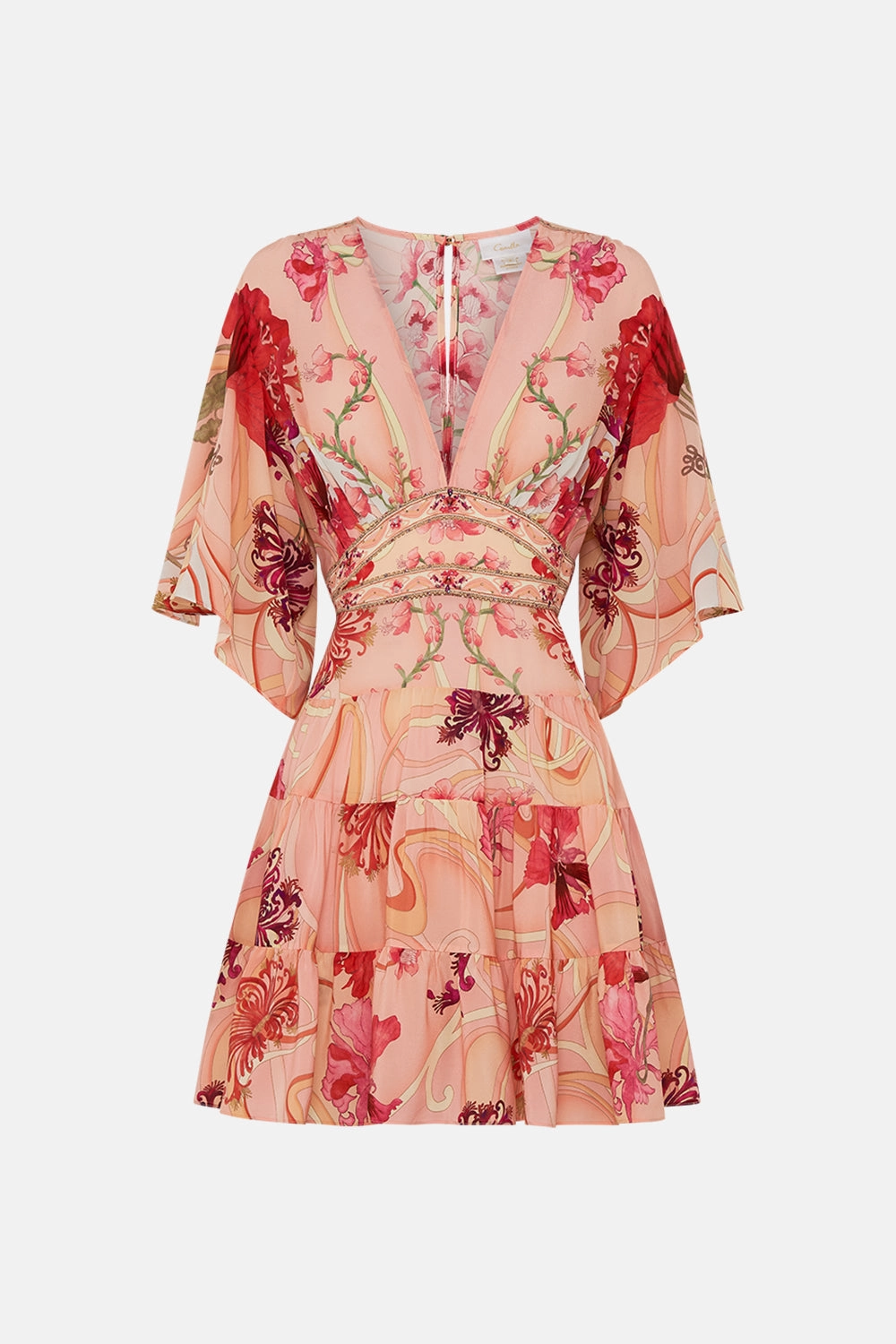 TIERED SKIRT MINI DRESS BLOSSOMS AND BRUSHSTROKES