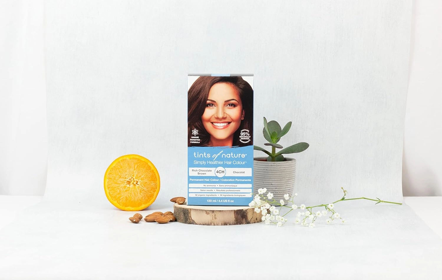 Tints of Nature 4CH Rich Chocolate Brown Permanent Hair Dye, Nourishes Hair and Covers Greys, Ammonia-Free, 4.4 fl oz