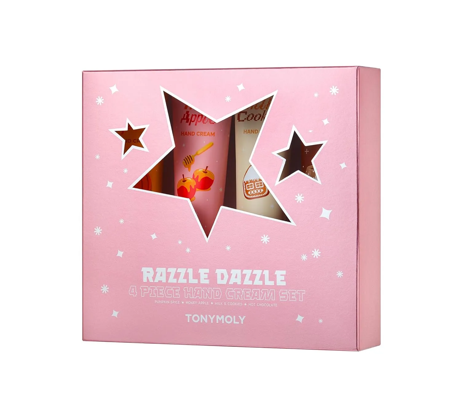 TONYMOLY Razzle Dazzle Hand Cream Gift Set, 4 Scents - Pumpkin Spice, Honey Apple, Hot Chocolate, Milk & Cookies, Cruelty-Free, Korean Beauty