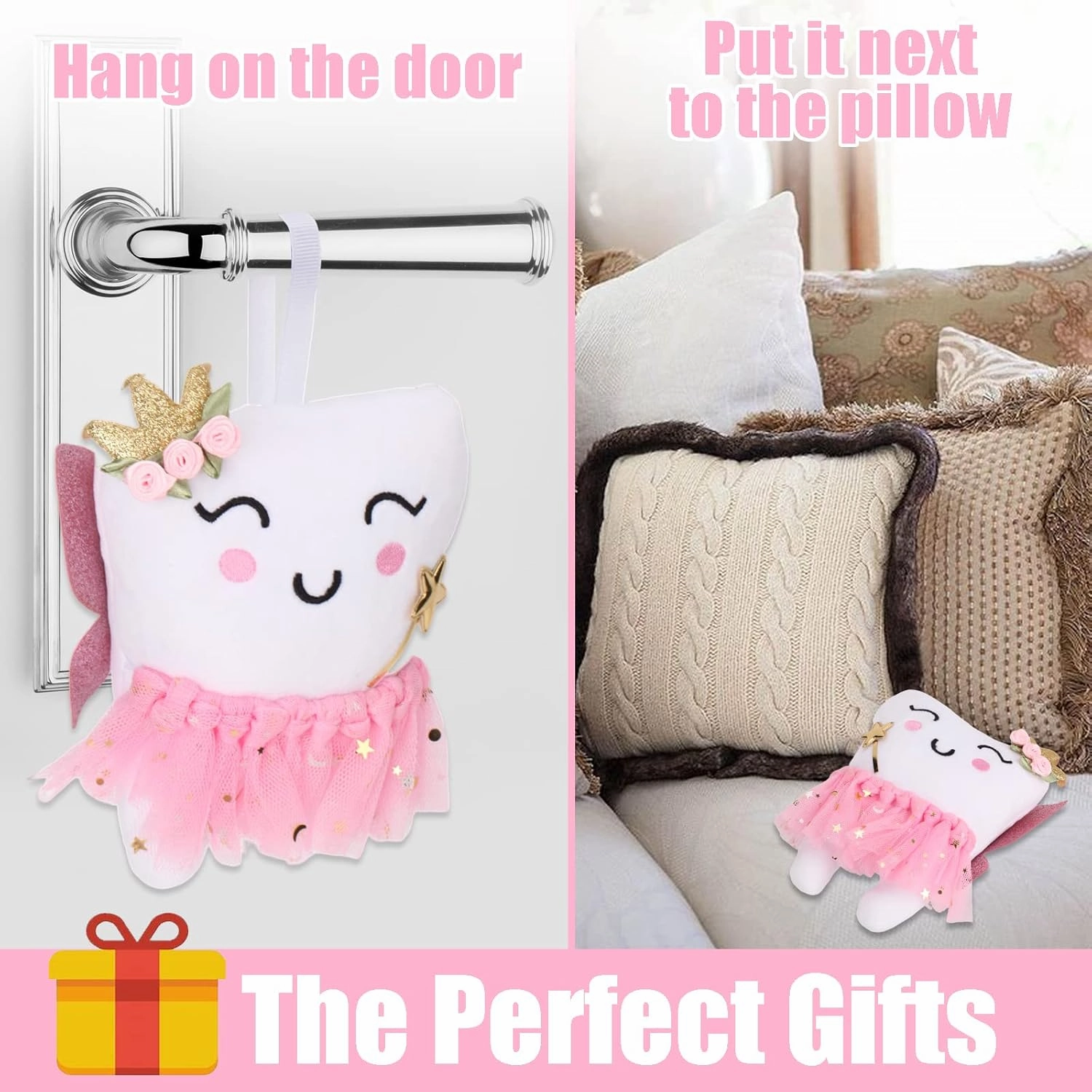 Tooth Fairy Pillow,Tooth Fairy Plush Dolls for Girls with Pocket and Glittering Wings